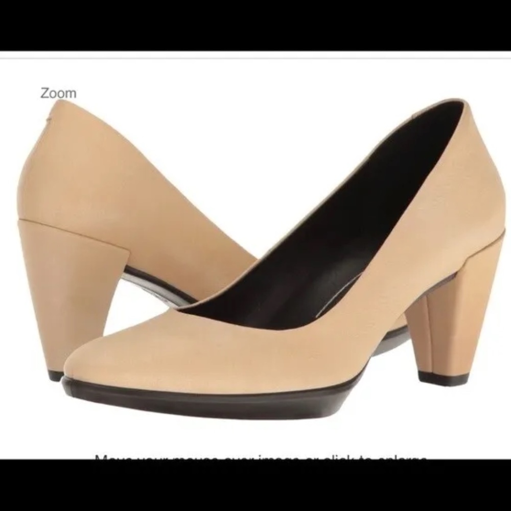 Ecco Shape 55 Plateau Pump Beige Calf Leather Round Toe Cushioned‎ High Heels 10